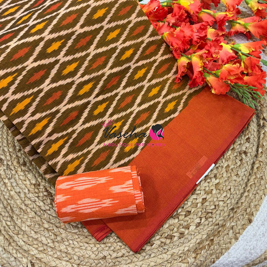 Ikkat Mercerised Cotton Saree - Single Ikkat - VVIKS001