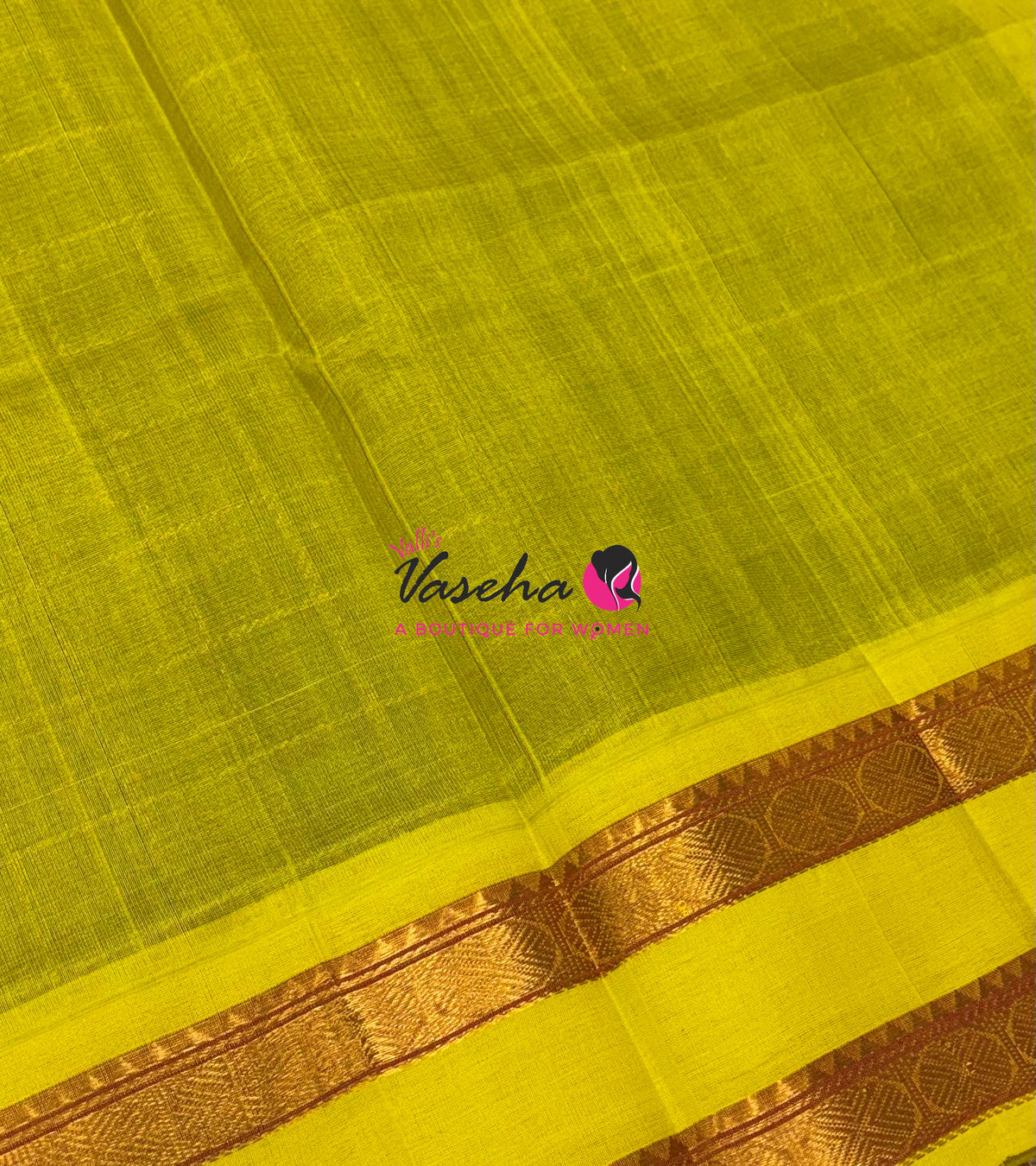 Pure Korvai Silk Cotton With Retta Petta Border - Checks pattern - Green & Lemon Yellow - VVKSC013