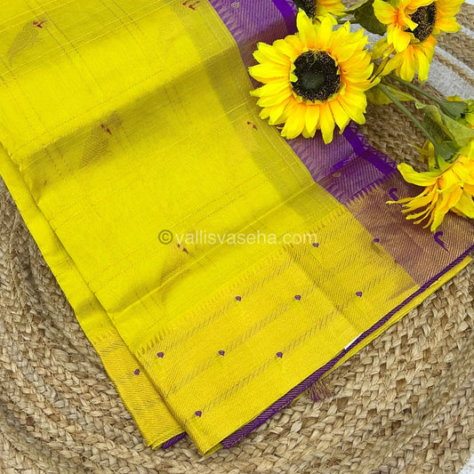 Pure Silk Cotton Saree - Paithani border - Lemon Yellow & Purple Combo - VVPSC001