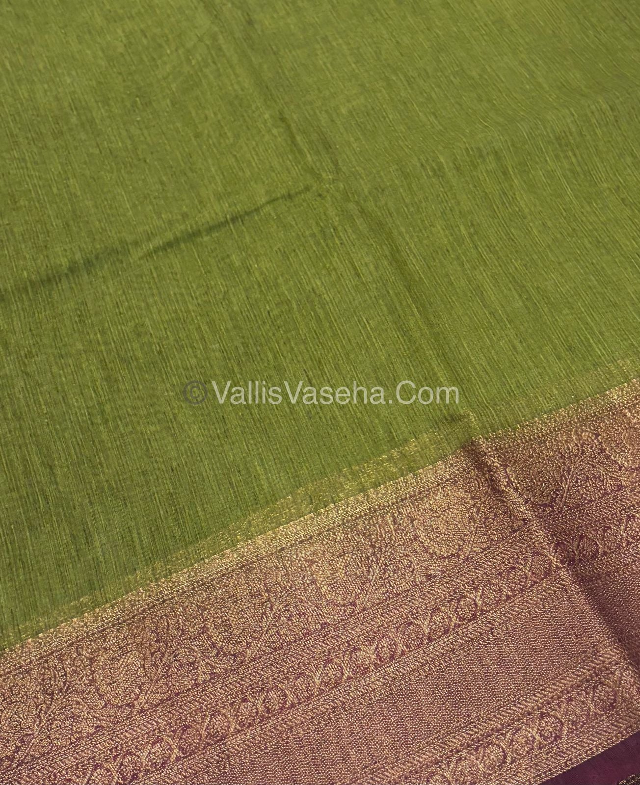 Bamboo Silk Saree -   Green with brown Shade - VVBSS009