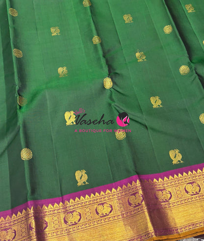 Pure Kanchipuram Silk Saree - Green & Purplish Pink Shade  - VVPS022