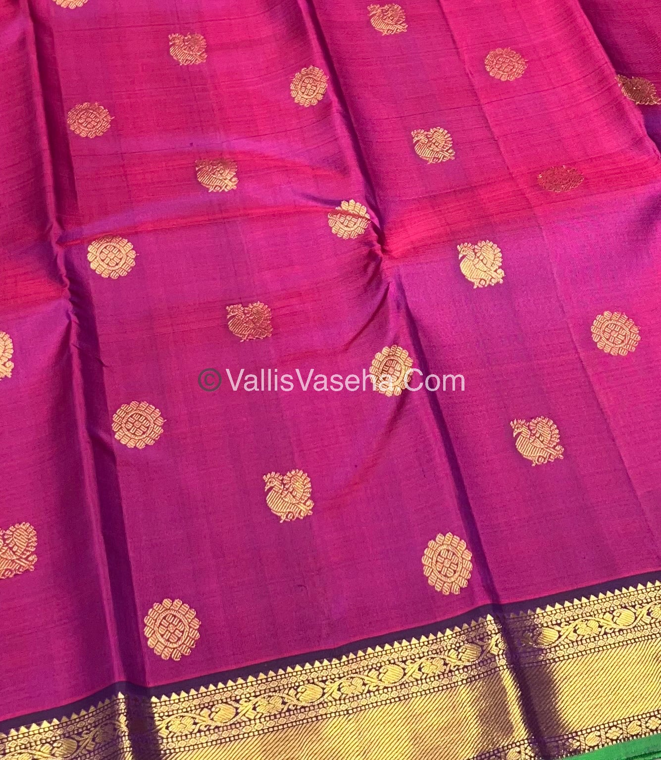 Pure Kanchipuram Silk Saree - Dark Pink & Wine/Green Combo - VVPS014