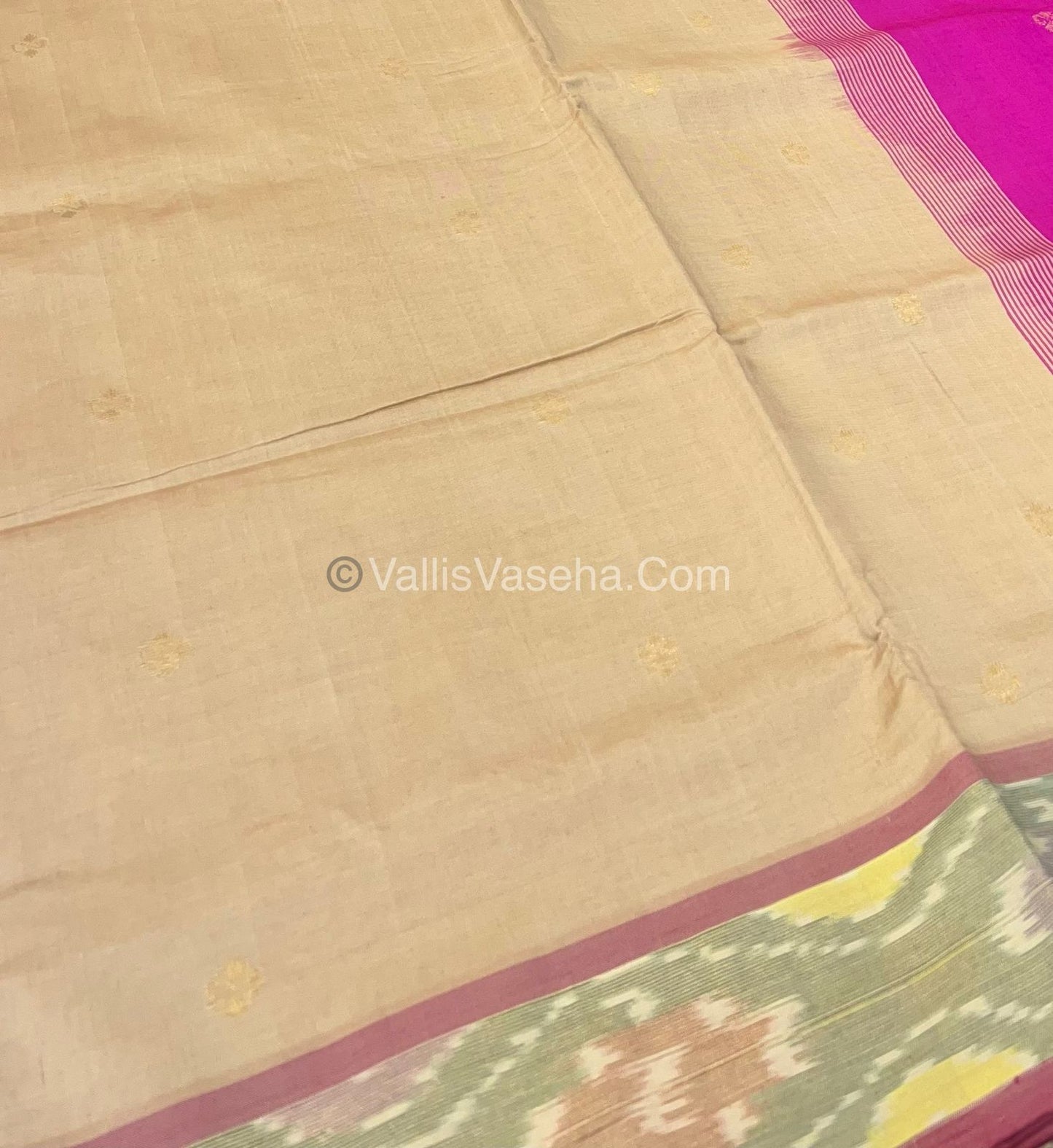 Semi Silk Cotton Saree - Cream & Pink Combo - VVSSC001