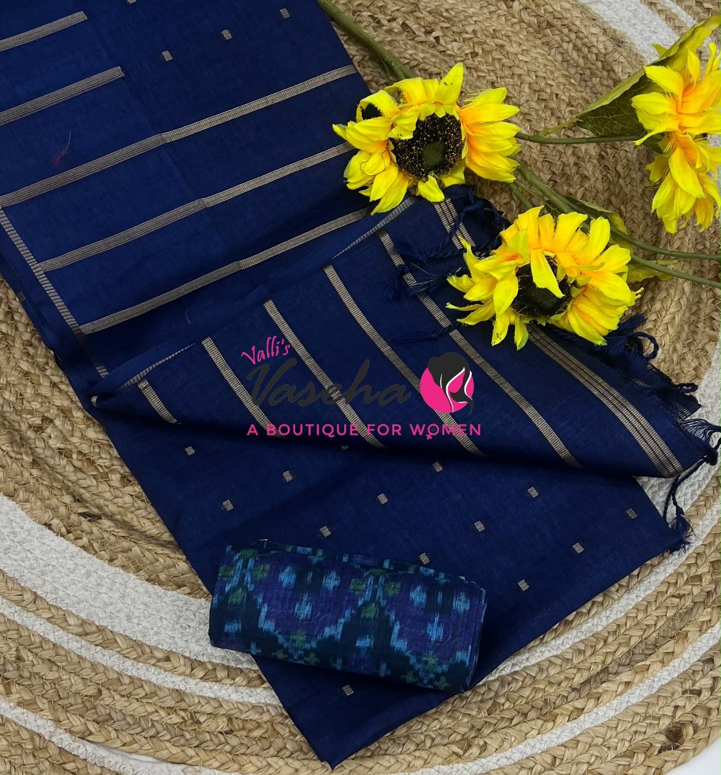 Semi Matka Tussar Silk Saree | Double Blouse | Blue Shade |VVSTS052