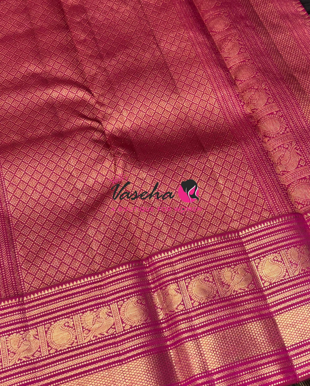 Pure Vintage Korvai Kanchipuram Silk Saree - Black & Pink Combo - VVPS021
