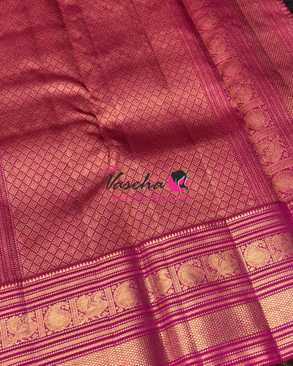 Pure Vintage Korvai Kanchipuram Silk Saree - Black & Pink Combo - VVPS021