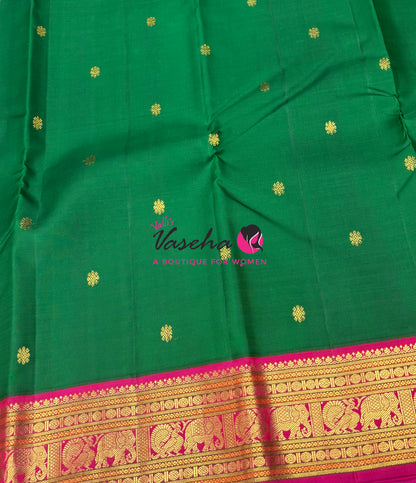 Pure Vintage Korvai Kanchipuram Silk Saree - Green With Pink - VVPS034