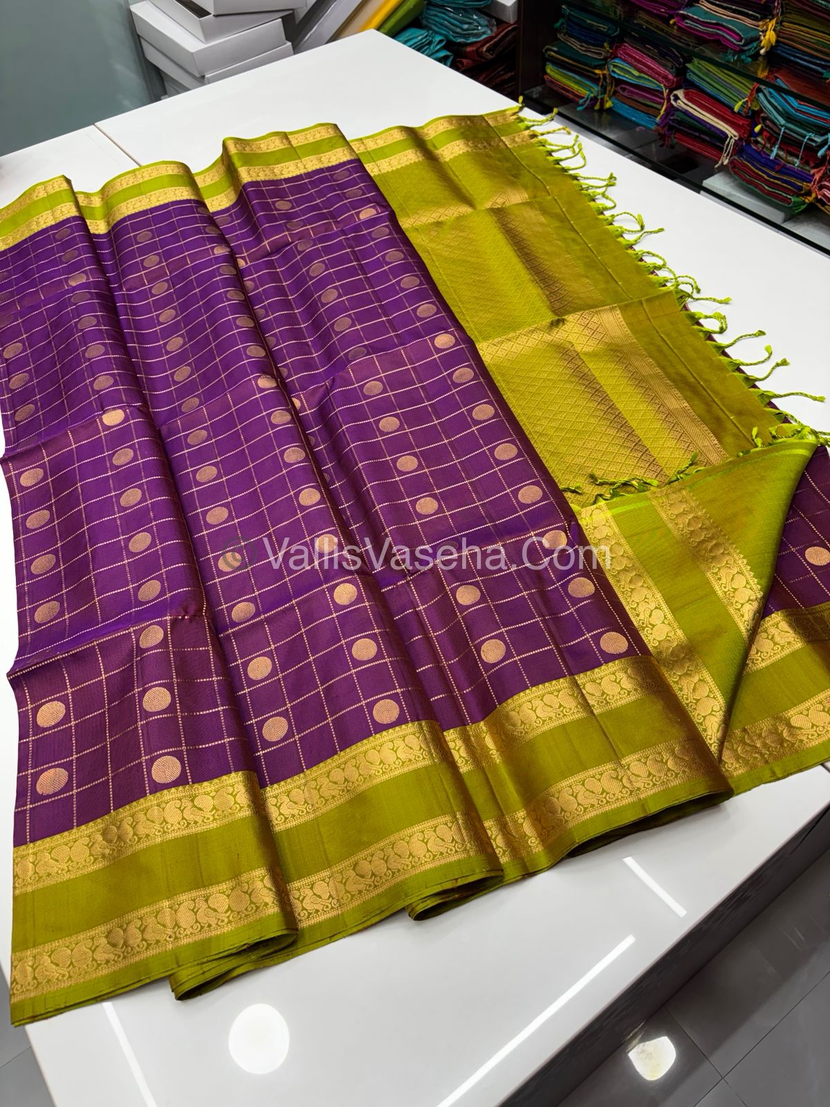 Pure Soft Silk Saree - Retta Petta Border - Purple & Green Shade - VVPSS057