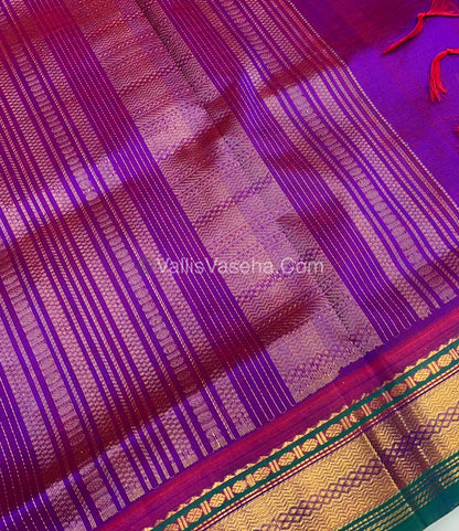Pure Korvai Silk Cotton Saree - Dual Tone Purple with Purplish Pink - VVKSC004
