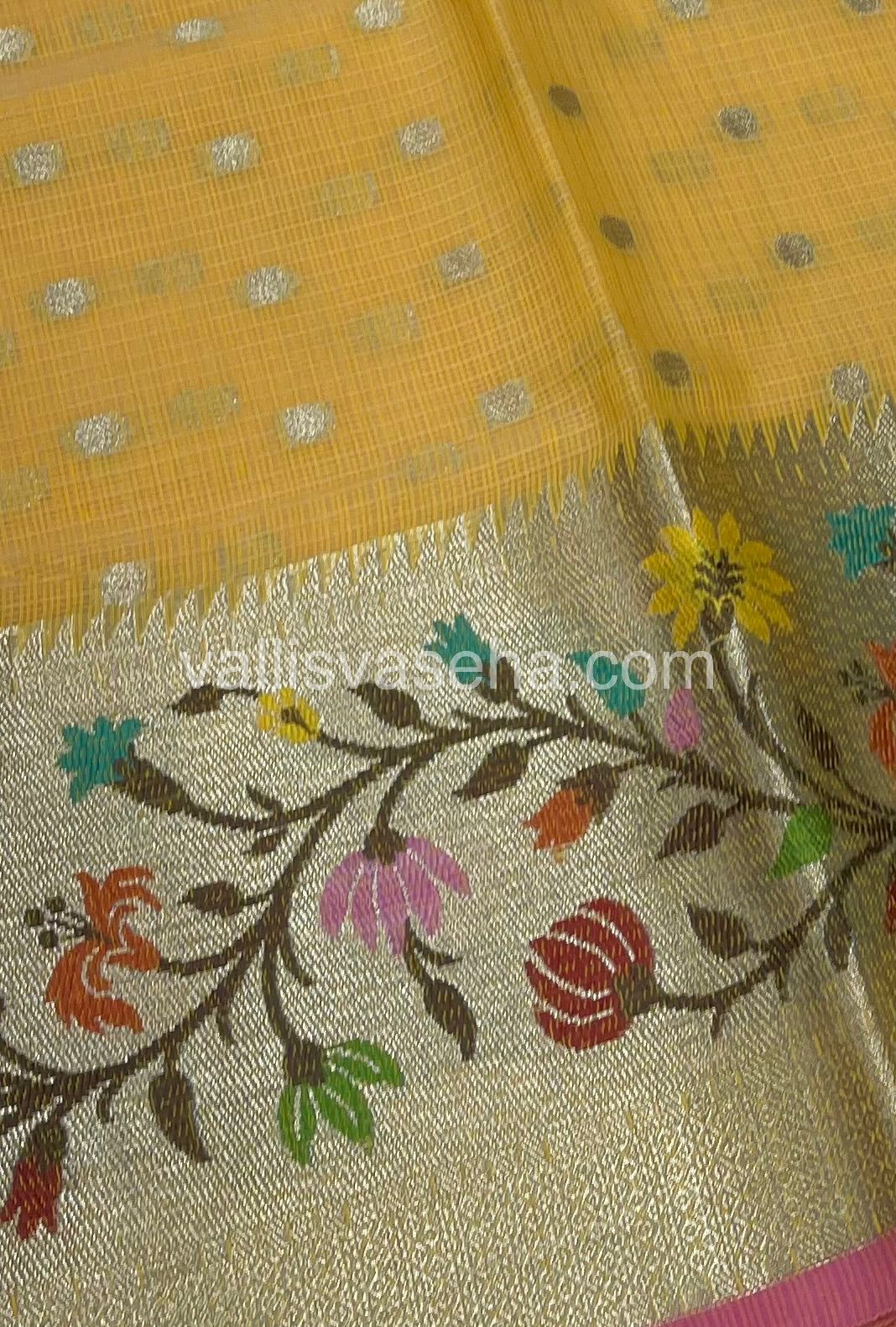 Kota Saree - Paithani Border - Yellow with Pink - VVKPS001