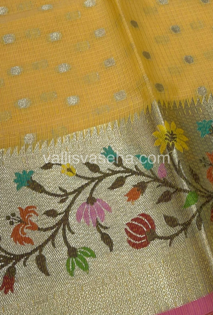Kota Saree - Paithani Border - Yellow with Pink - VVKPS001