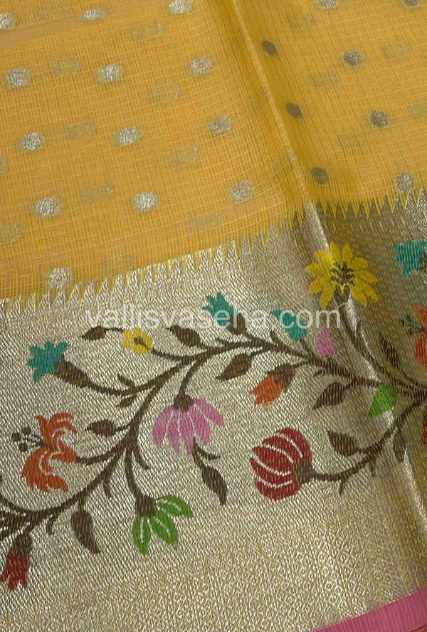 Kota Saree - Paithani Border - Yellow with Pink - VVKPS001