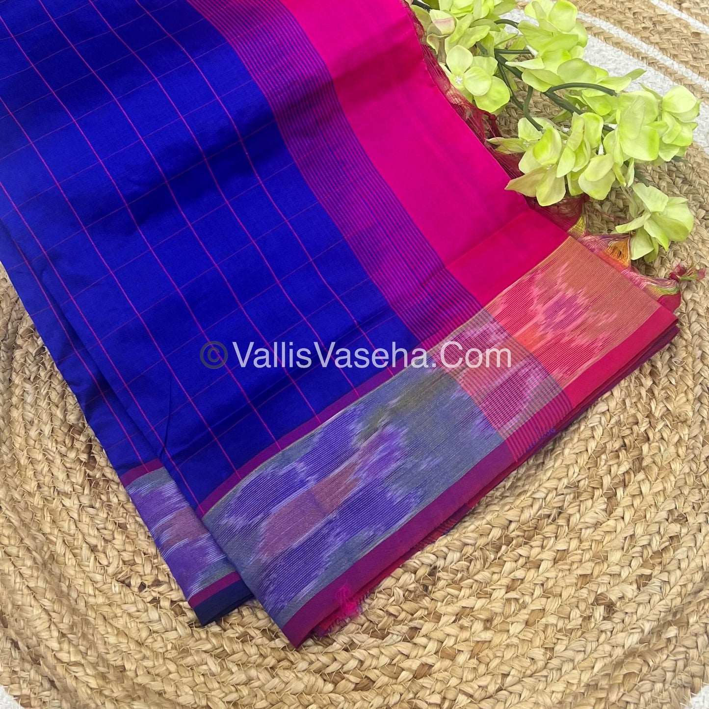 Semi Silk Cotton Saree -  Blue & Pink - VVSSC001