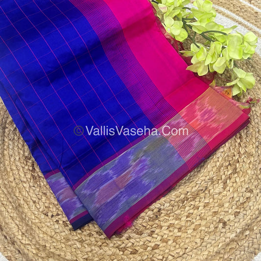 Semi Silk Cotton Saree -  Blue & Pink - VVSSC001