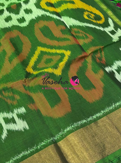 Pochampally Silk Cotton Saree - Purple & Green Shade - VVPPS001