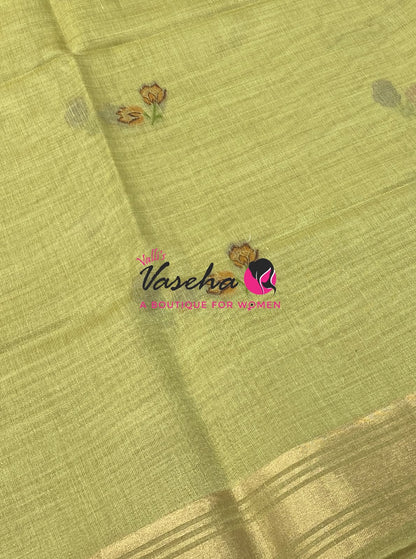 Muga Tissue Linen Saree - Green   Shade - VVMLT001