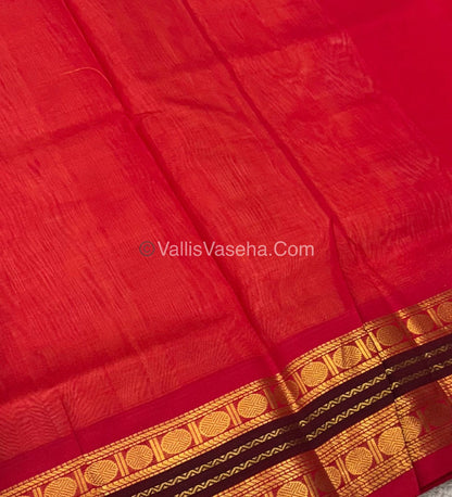 Pure Korvai Silk Cotton Saree - Yellow with Red - VVKSC004