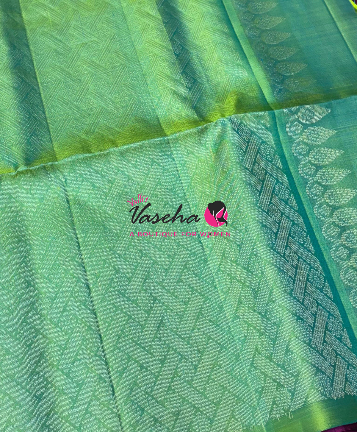 Pure Soft Silk Saree  - Purple With Dual Tone Green Combo - VVPSS139