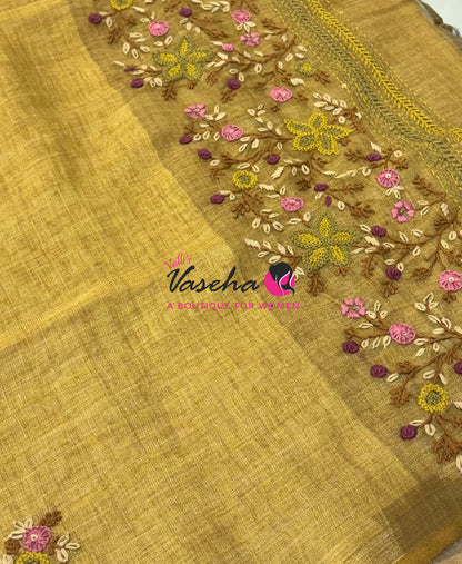 French Knot - Linen Tissue Saree  - Heavy Work Blouse - VVLFN020