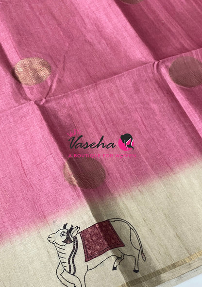 Semi Matka Tussar Saree - Pichwai Design - VVSMT003