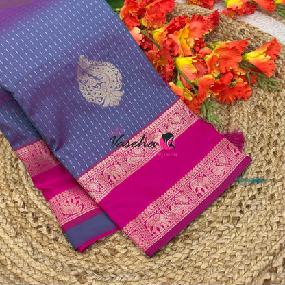 Semi Soft Silk - Greyish Blue With Pink - VVSSS038