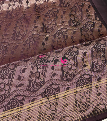 Half Mixed  Soft Silk Saree - (1.75 warp) Grey & Brown - VVPSS090