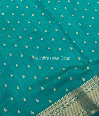Semi Tussar Silk - Grand Pallu Ramar Blue Shade - VVSTS023
