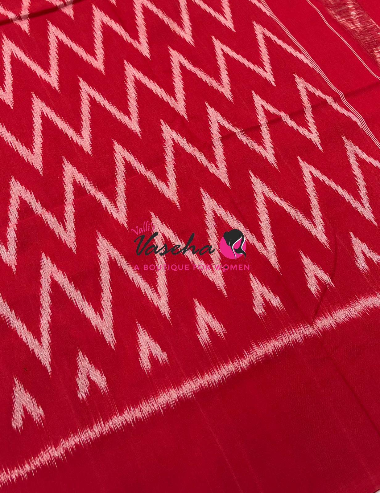 Double Ikkat Pure Cotton Saree -  Blue With Red  - VVIKS002