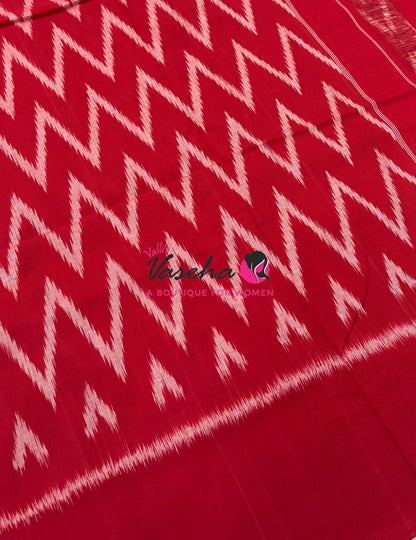 Double Ikkat Pure Cotton Saree -  Blue With Red  - VVIKS002