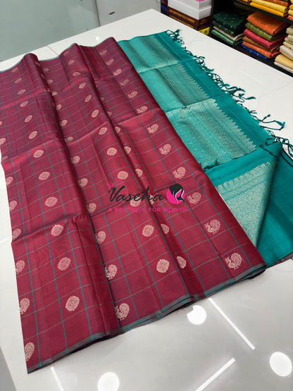 Pure Soft Silk Saree - Maroon & Blue Shade - VVPSS055