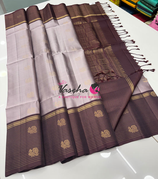 Pure Soft Silk Saree - Light Onion Pink with Brown - VVPSS071