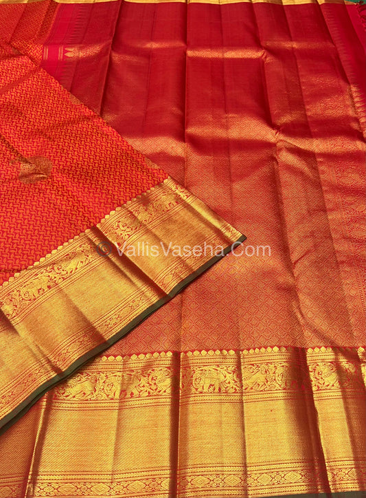 Pure Kanchipuram Bridal Silk Saree - Jacquard Design - Red Shade  - VVPS023