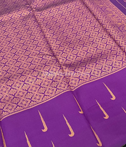 Kanchi Semi Silk  - Green with Purple - VVKSS001