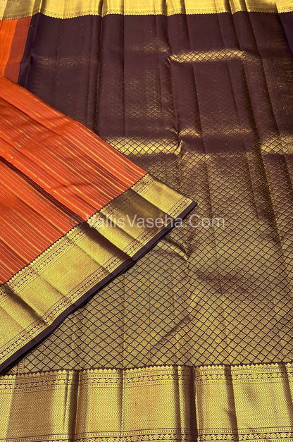 Pure Kanchipuram Silk Saree - Rust Orange & Wine Brown shade - VVPS021