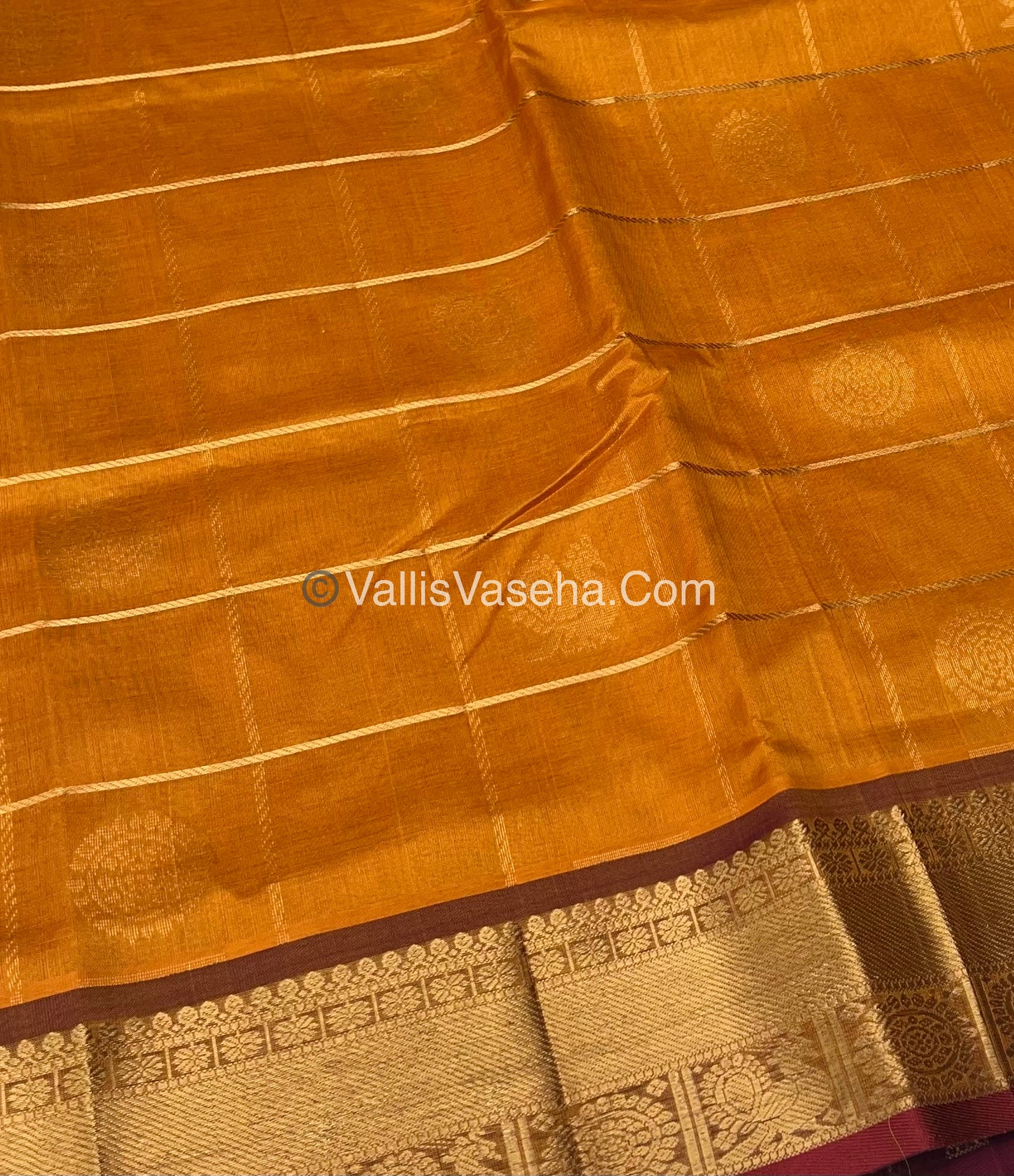 Pure Silk Cotton Saree - Mayil & Chakkaram Design - Dark Yellow & Red - VVMC001