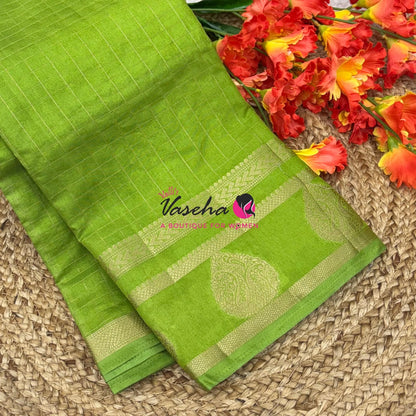 Semi Tussar Silk Saree | Parrot Green Shade |VVSTS061