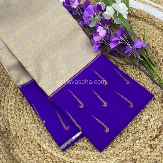 Kanchi Semi Silk - Creamish Grey with Violetish Purple - VVKSS001