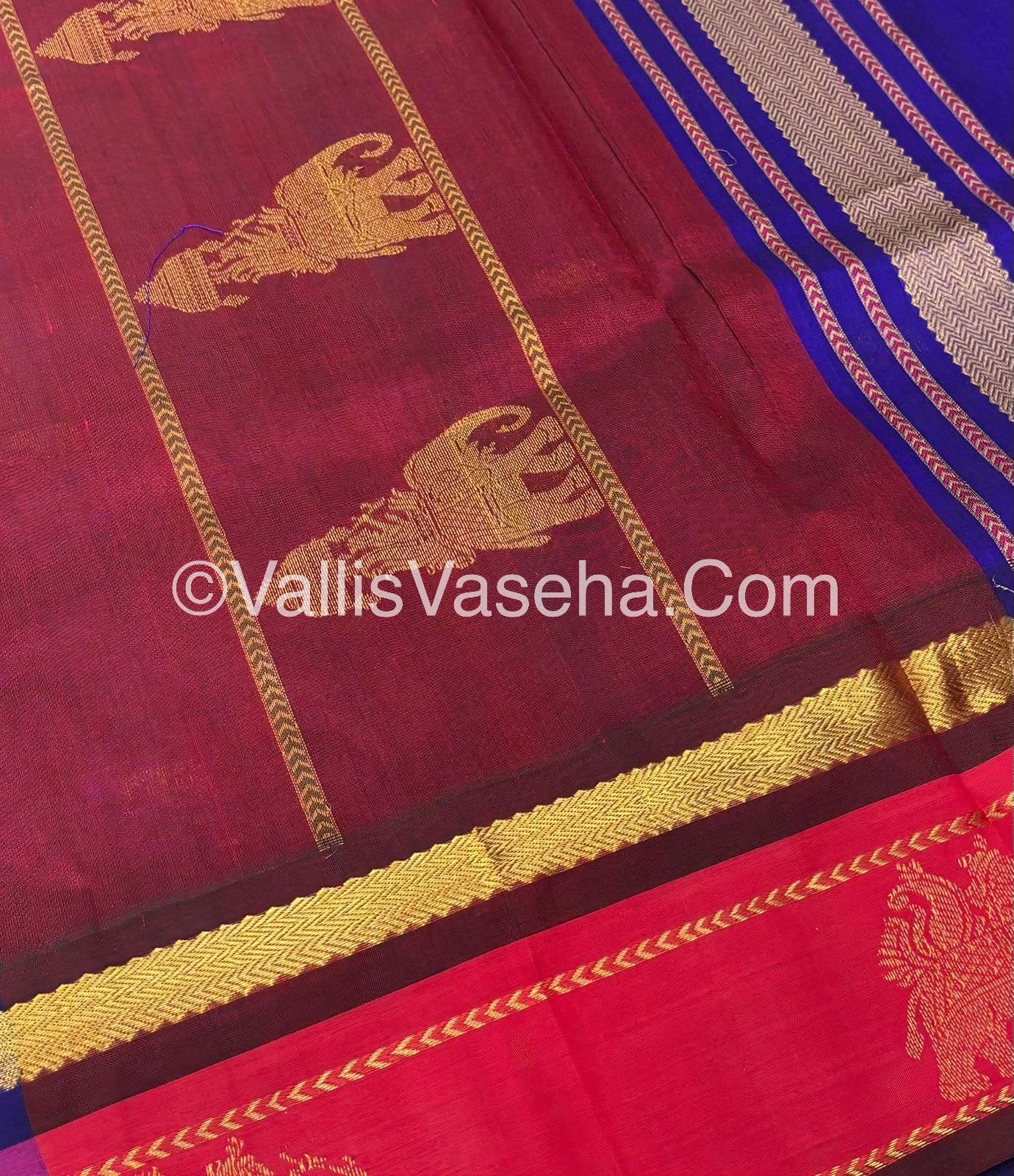 Pure Korvai Silk Cotton Saree - Border Elephant butta Design - VVKSC018