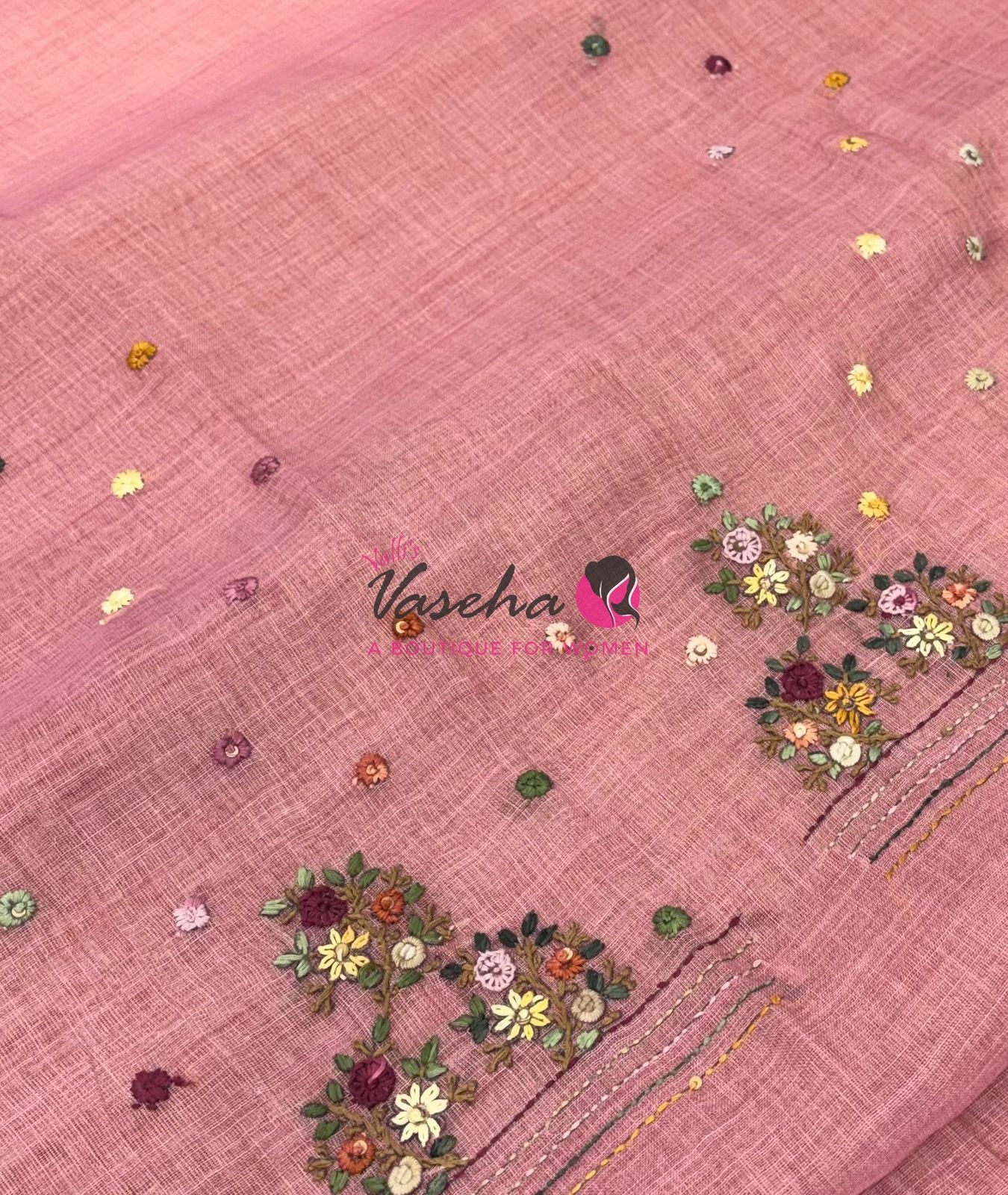 French Knot - Linen Tissue Saree - Pink Shade - VVLFN017