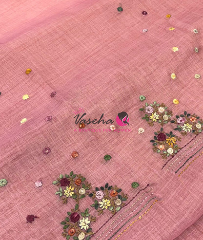French Knot - Linen Tissue Saree - Pink Shade - VVLFN017
