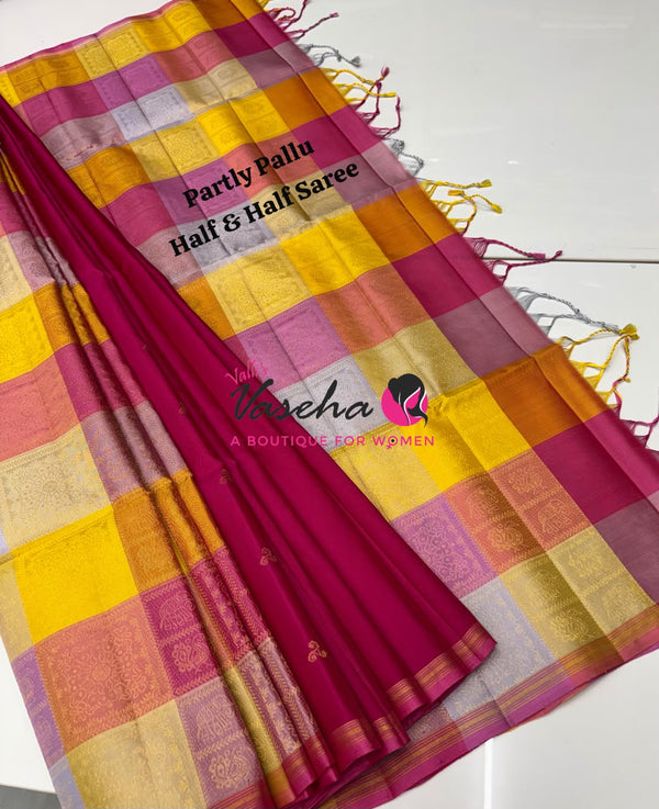 Pure Soft Silk Saree - Partly Pallu -  Half & Half Saree - VVPSS088