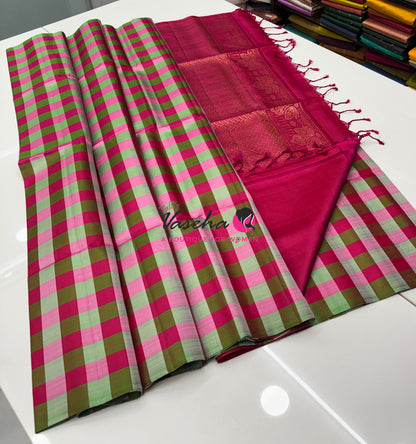 Pure Soft Silk Saree  - Small Pazhum Pazhamum Checks - VVPSS159
