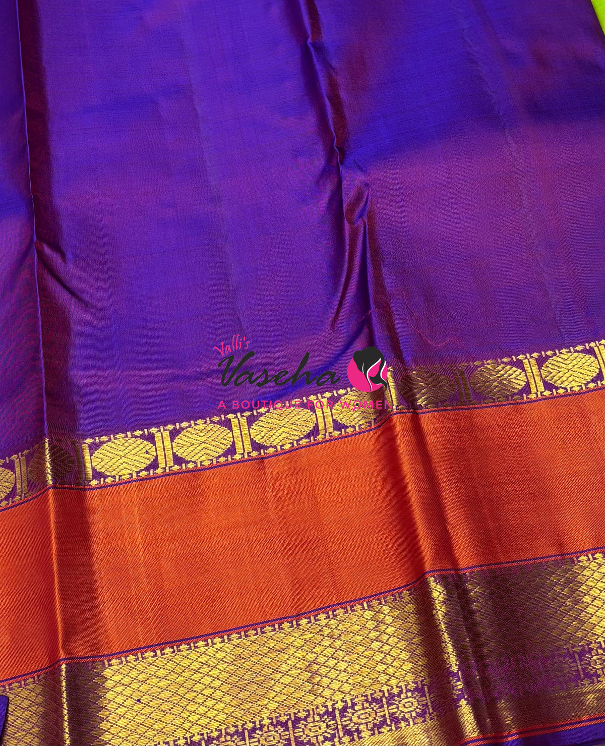 Pure Vintage Korvai Kanchipuram Silk Saree - Green With Purple  - VVPS071