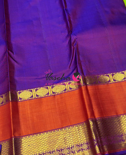 Pure Vintage Korvai Kanchipuram Silk Saree - Green With Purple  - VVPS071