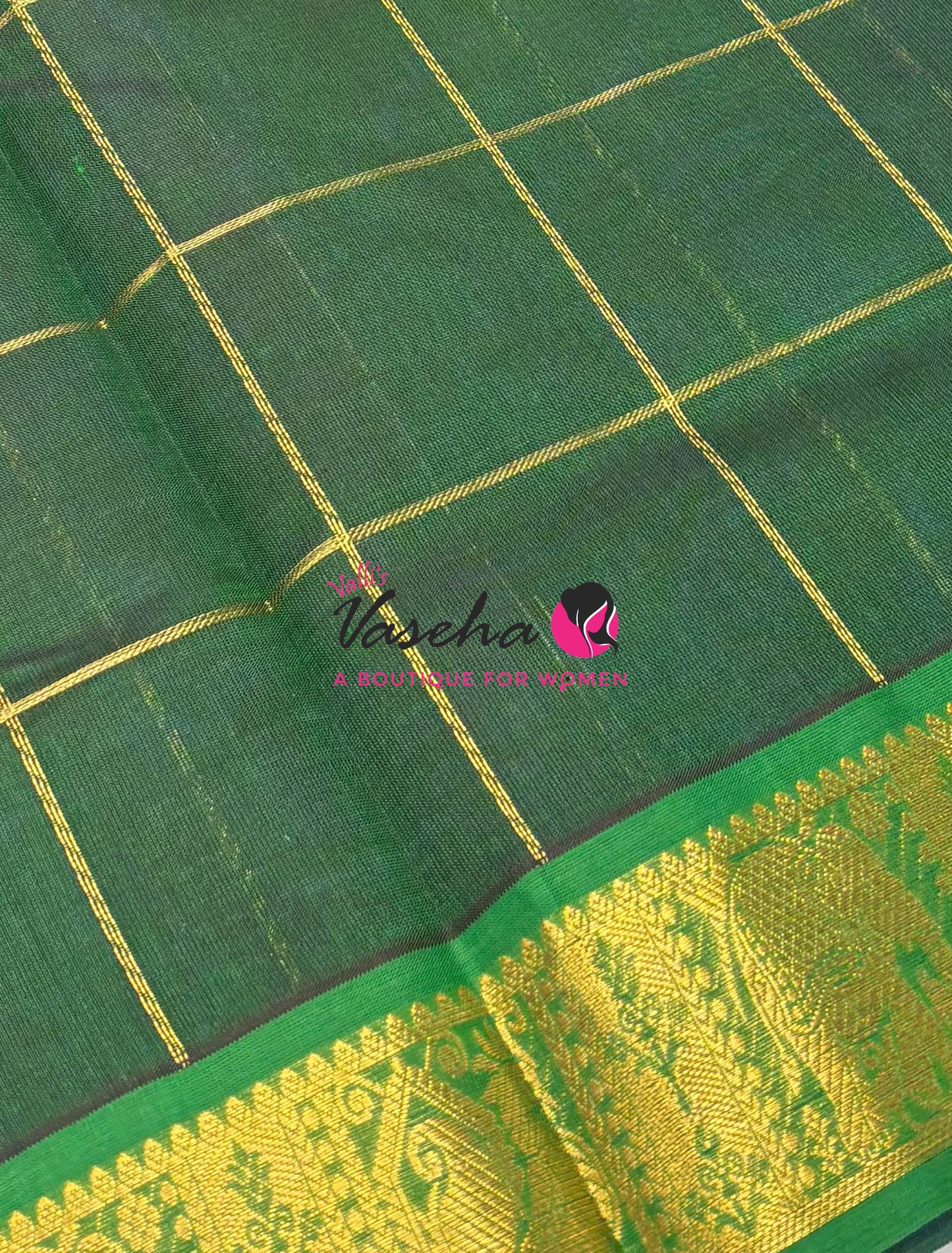 Pure silk  Cotton Saree - Checked Pattern with Butta - Purple & Green Shade - VVSCC005