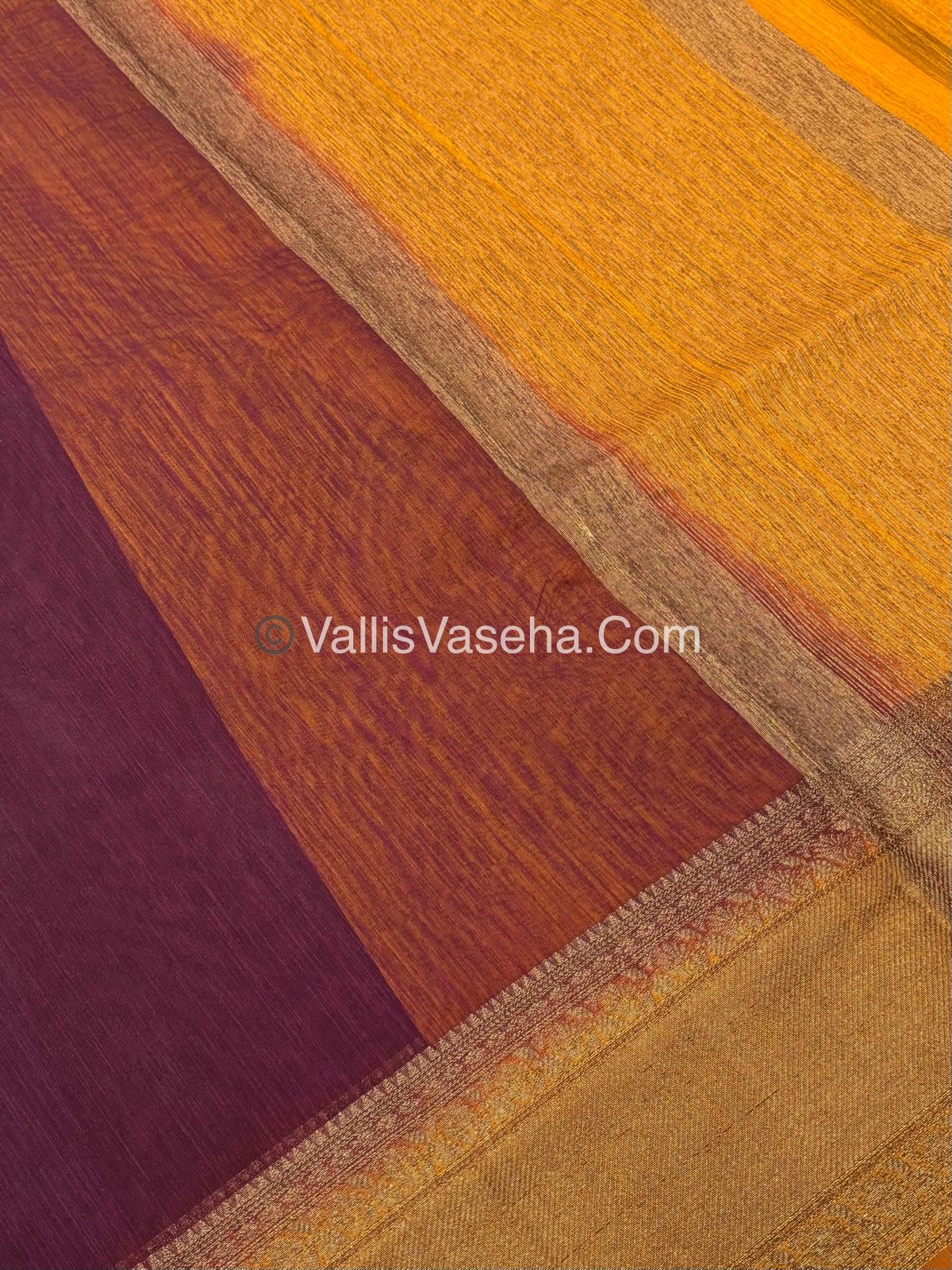 Bamboo Silk Saree - Wine brown with yellow Shade - VVBSS012