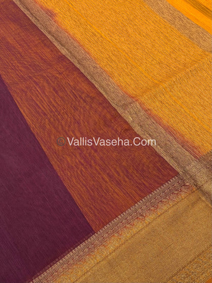 Bamboo Silk Saree - Wine brown with yellow Shade - VVBSS012