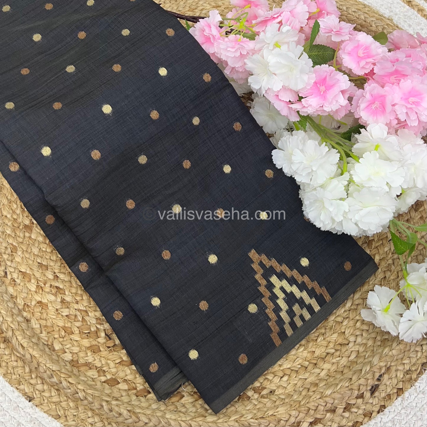 Cherry Tussar - Semi Tussar Silk - Black Shade - VVSTS009