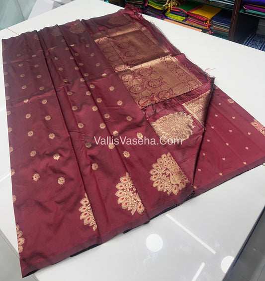 Semi Soft Silk - Peacock Butta Border - Maroon Shade -VVSSS011