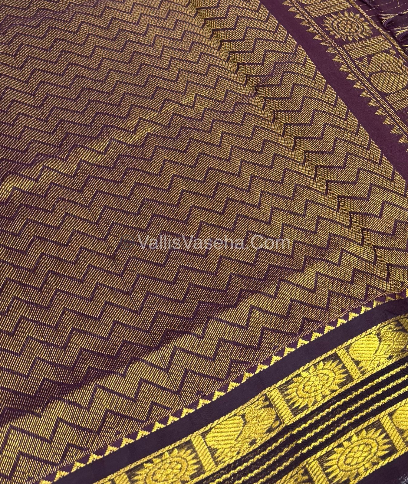 Pure Korvai Silk Cotton - Light Lavender with Brown  - Checks Pattern - VVKSC021